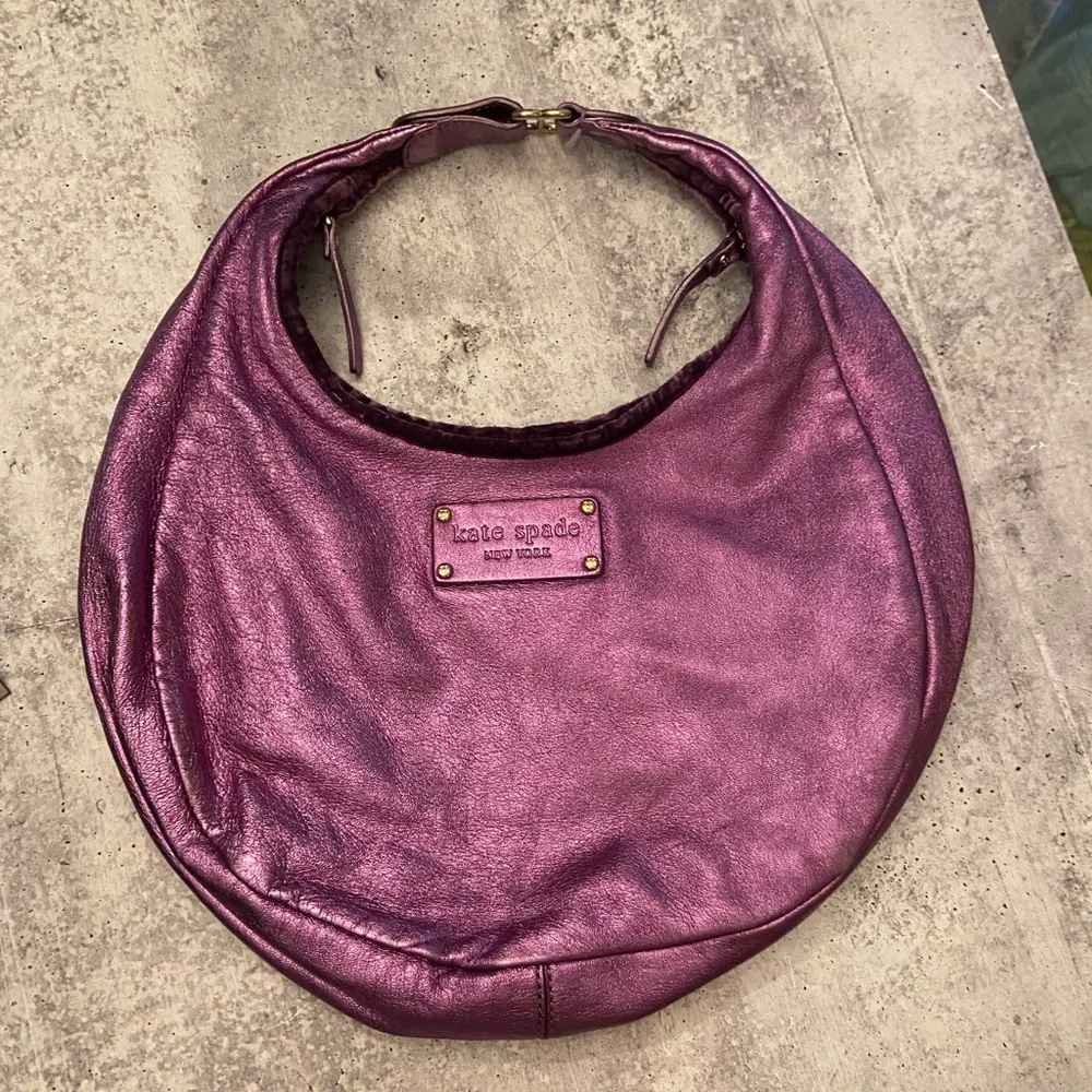 Vintage Authentic Rare Y2K Purple Metallic Leather Kate Spade Mini Hobo Bag